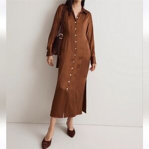 NWT Madewell no175 Satin Button-Front Midi Shirtdress size 8